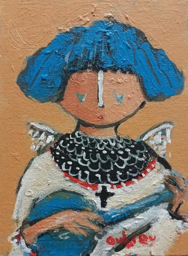 Angel in blue with blue banjo