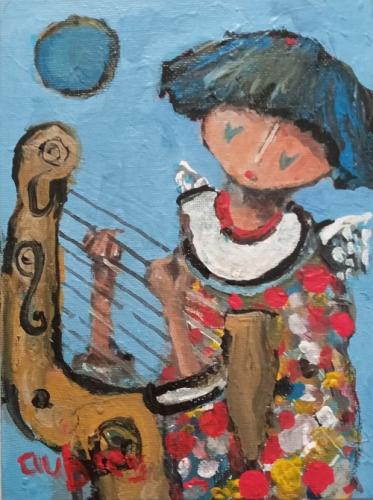 Angel in blue with harp (study 4)