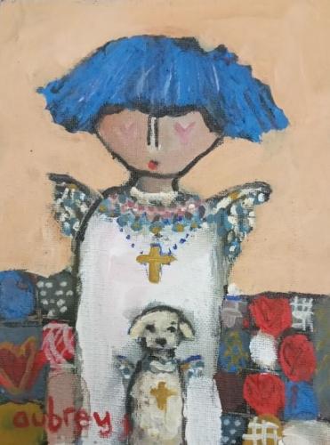 Angel in blue with her pet angel