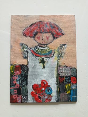 Angel in red with flowers