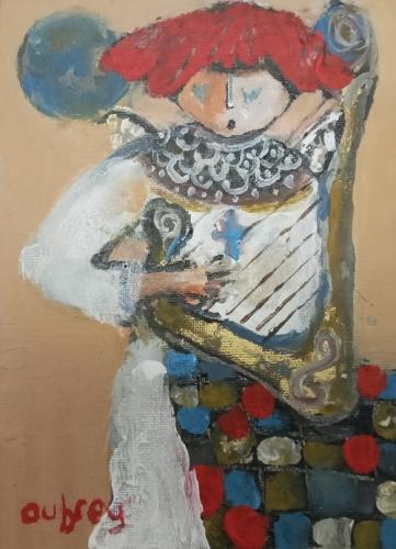 Angel in red with harp (study 2)