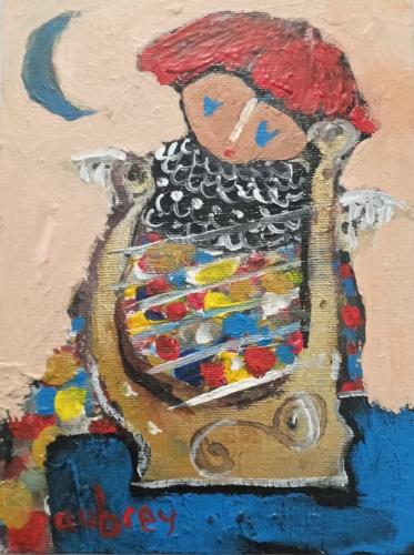 Angel in red with harp (study 3)