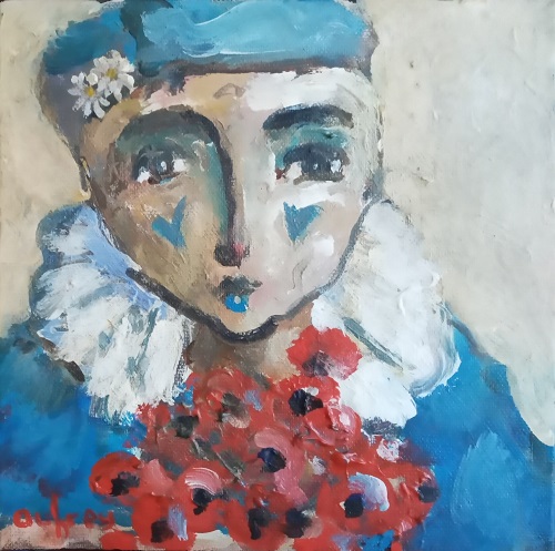 Clown with red and blue 