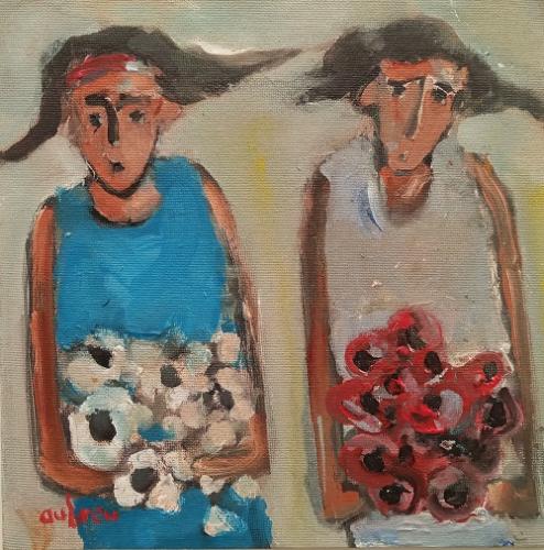 Flowers - Twin sisters with white and red flowers